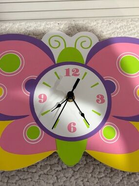 Colorful Butterfly Wall Clock - Pink, Purple, Yellow, Green